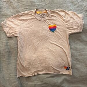 Aviator Nation Off-White Tee with Rainbow Heart